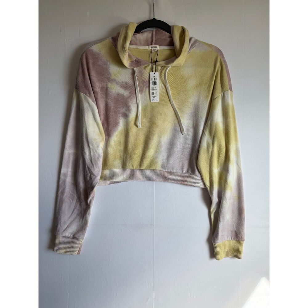 Garage Cozy Lounge Hoodie NWT Crop Top Tie Dye Mauve, Purple, Yellow Medium